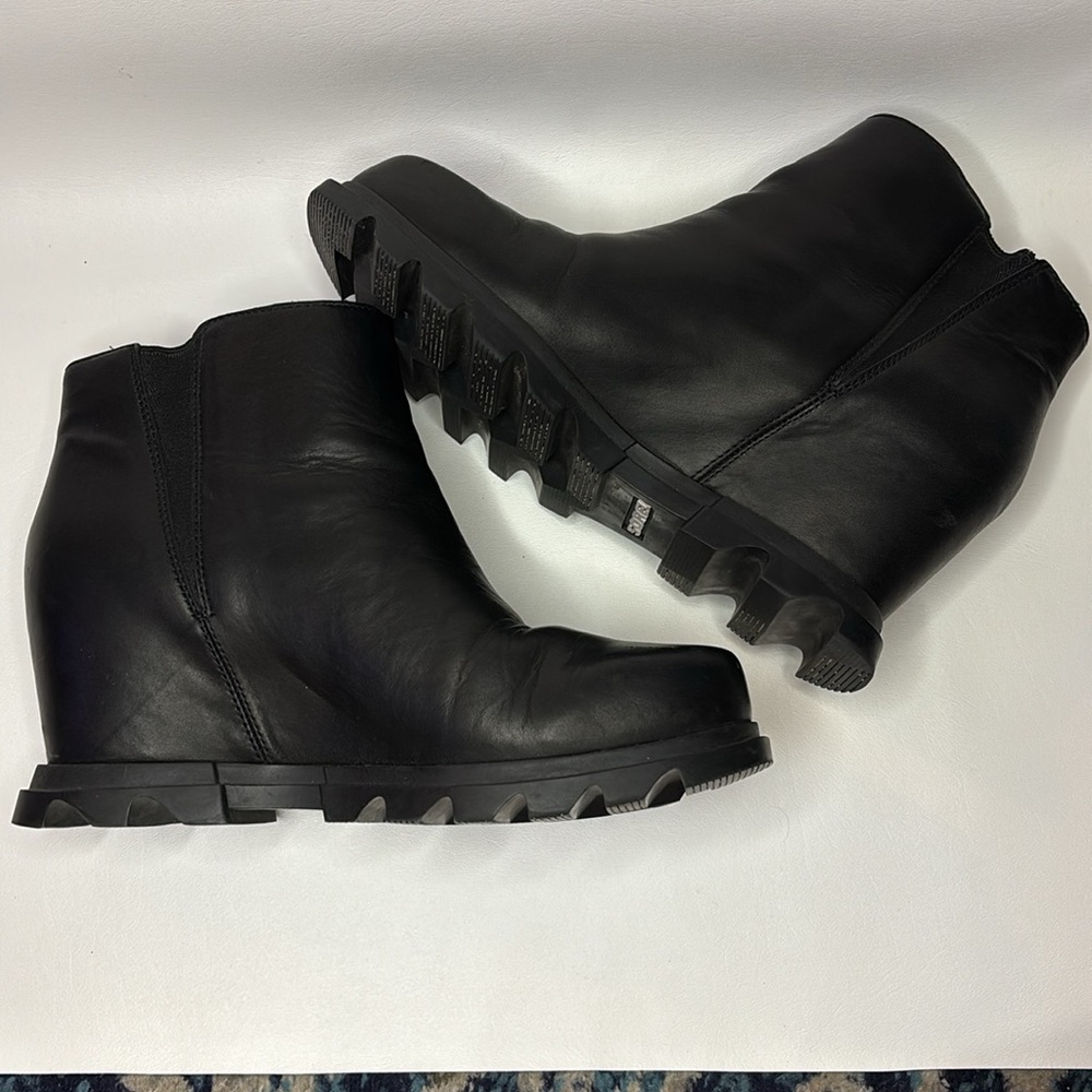 Sorel Joan Of Arctic Wedge II Zipper Side Leather Boot Bootie Hidden Wedge 9 - Picture 5 of 8